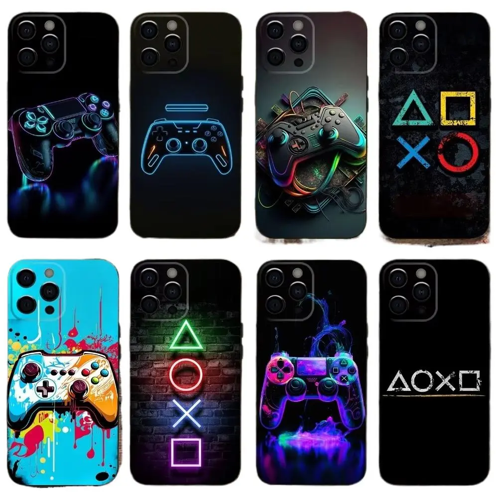 Gaming Controller Neon PS Shockproof Airbag Phone Cases For iPhone 17 Promax Pro Air 16 Plus 15 14 13 12 11 Samsung S26 S25 S24 S23 Protective Cover Gamer Gift