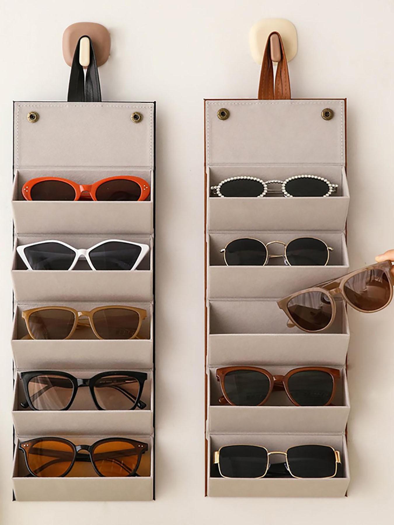 Simple Leather Multi-Compartment Eyeglass Case, Nearsighted Glasses Sunglasses Storage Box, Foldable Eyewear Organizer Holder