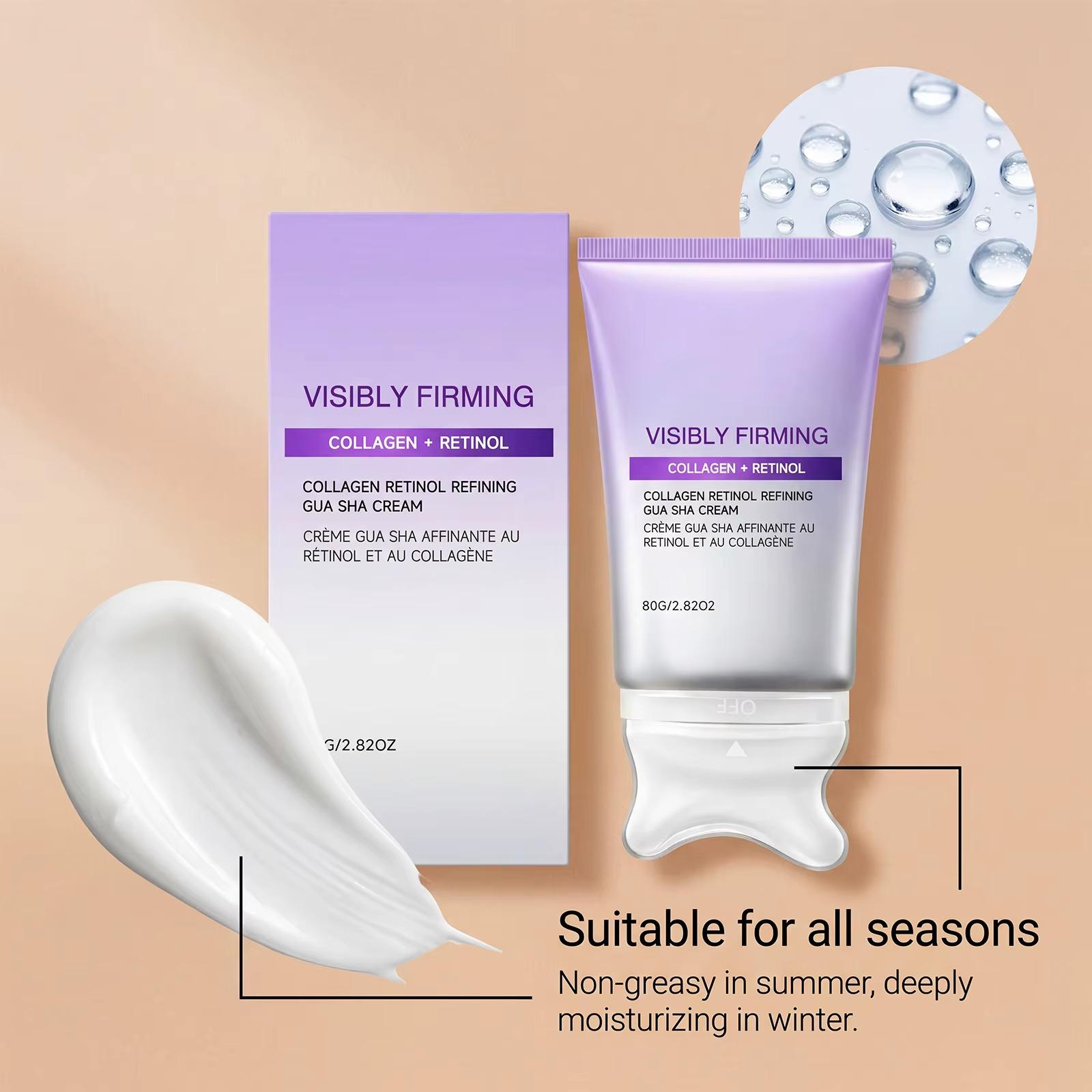 2-in-1 Gua Sha Neck Firming Cream with Roller Massager -Gua Sha Firming Cream Lifting Cream Anti-Aging Retinol & Collagen Moisturizer for Jawline & Turkey Neck Lifting - Korean Skincare V-Line Contour Lotion (2.7 fl.oz)