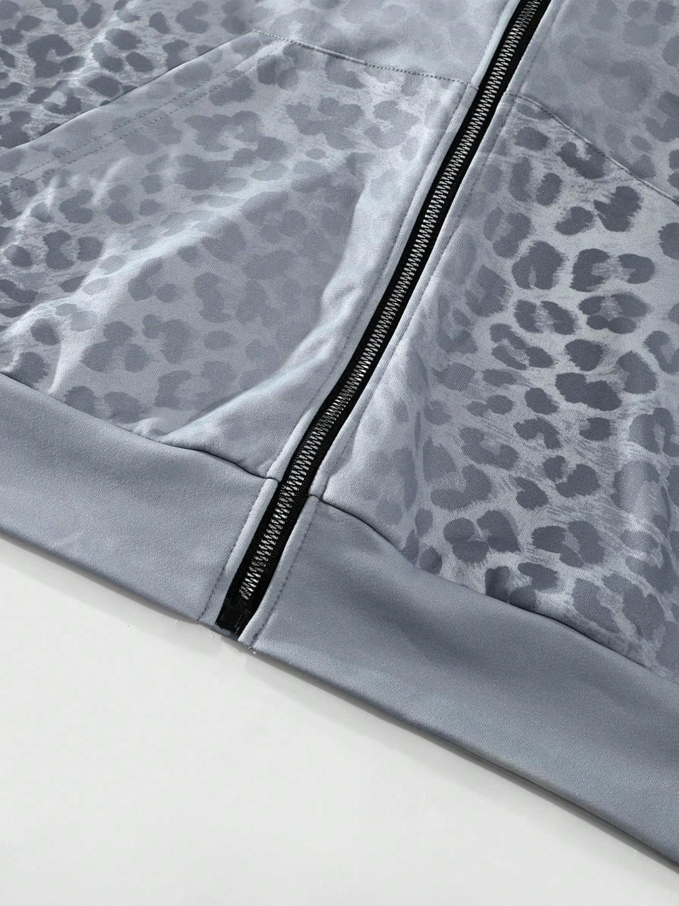 Men's and women's, Fitted styles of street hip-hop casual wear, Leopard print "USA" pattern sportswear set, Tracksuit Sweat Suits, suitable for spring and autumn campus life, outdoor activities, street photography