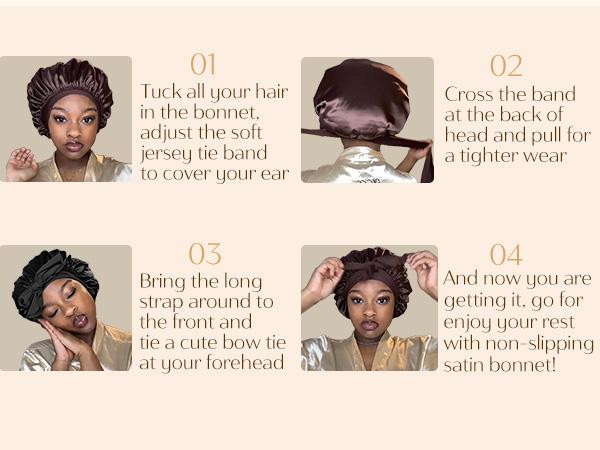 YANIBEST Satin Bonnet with Tie Band for Sleeping Double Layer Satin Lined Silk Bonnet for Sleeping Hair Bonnets for Women Natural Curly Hair,TikTokShopBlackFriday