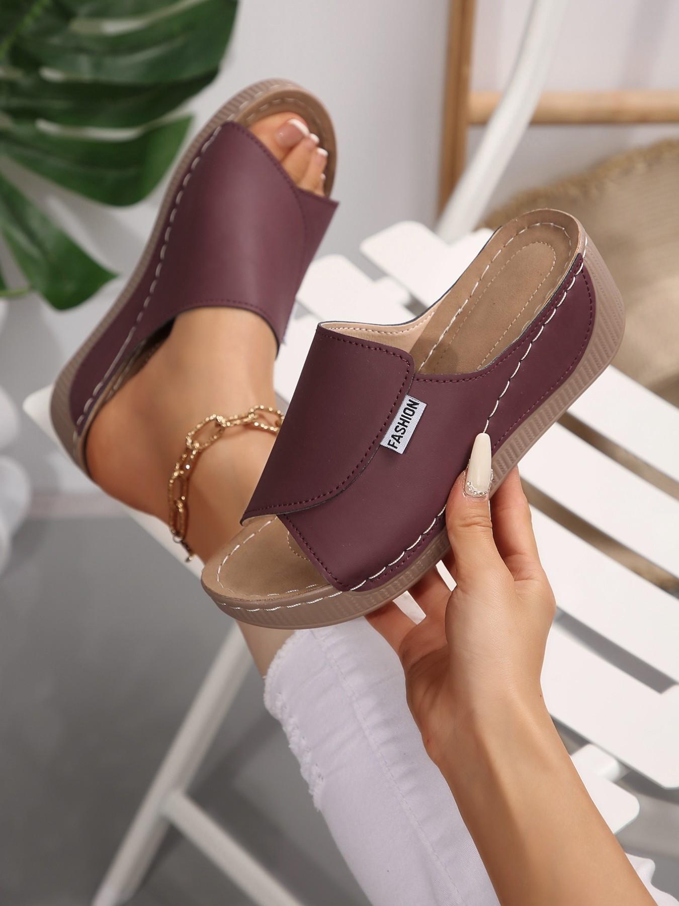 Summer New Women's Comfortable Soft-Sole Fashionable Casual All Match Sandals, Versatile Thick-Sole Solid-Pattern Beach Shoes for Outdoor Wear