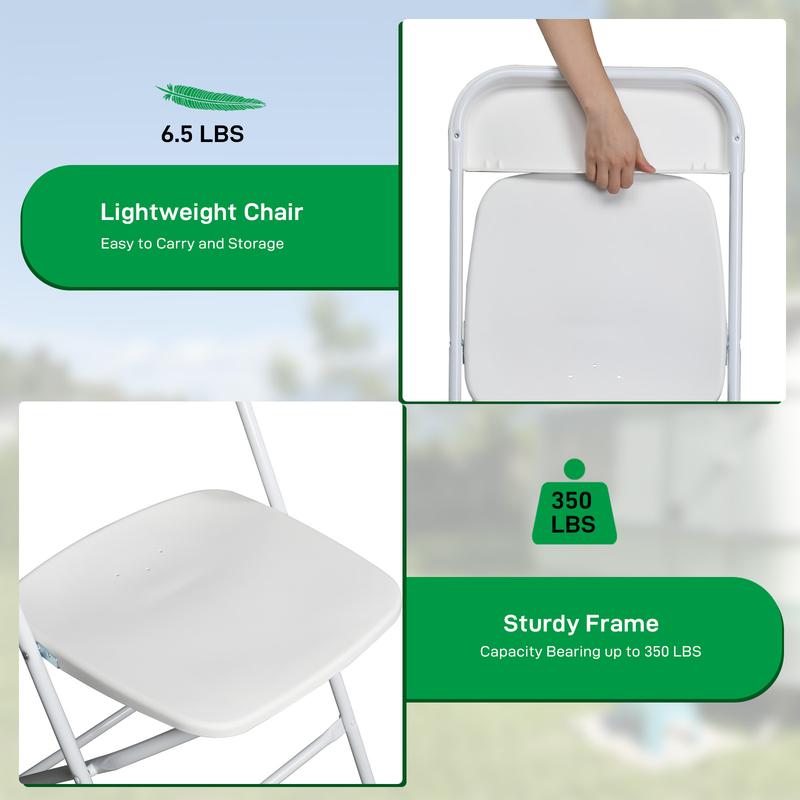 4/6/10 Pack White & Black Plastic Folding Chairs with Steel Frame, 350lb Capacity, Stackable & Portable for Indoor/Outdoor Events, Office, Wedding, Party, Picnic, Kitchen, Dining" 4/6/10 Pack White & Black Plastic Folding Chairs with Steel Frame, 350lb Capacity, Stackable & Portable for Indoor/Outdoor Events, Office, Wedding, Party, Picnic, Kitchen, Dining"