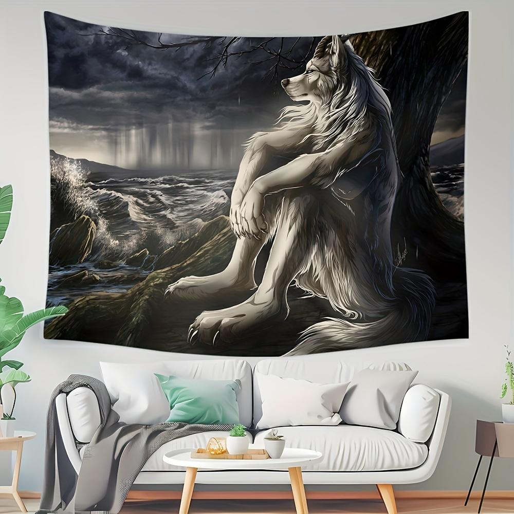 Emo White Wolf Tapestry - Funny Alpha Sigma Beta Design, Indoor Wall Hanging for Bedroom Decor, Soft Brushed Fabric, Horizontal Orientation, Wolf Decor