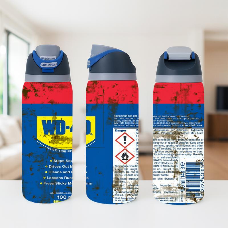 Auracup 1 Count 19/24/32oz Stainless Steel Insulated Mug, Funny WD-40 Oil Can Design with Lid and Straw, Great for Garage, Workshop or Auto Shop, Unique Gift for Dad or Mechanic, Themed Event Decoration, Party Props, Thank You Present