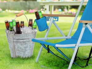 Folding Beach Chair Adjustable Headrest w/4 Flexible Tilt Angle, Cup Holder Portable High Strength Cleanable Fabric, for Sand Camping Lawn Concert Travel Festival