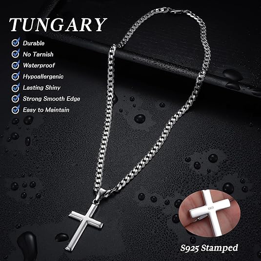 Cross Necklace Set for Men & Women – 2PCS Titanium Steel Pendant Chain, Meaningful Prayer Gift for Him & Her
