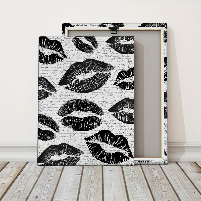 3Pcs/Set Wooden Framed Black White Retro Cherry Canvas Poster, Coquette Bow Trendy Wall Art, Aesthetic Design, Preppy Decor, Lips Kiss Prints, Artwork Wall Painting For Gift, Dark Aesthetic, Wall Decor For Bedroom, Living Room, Ready To Hang