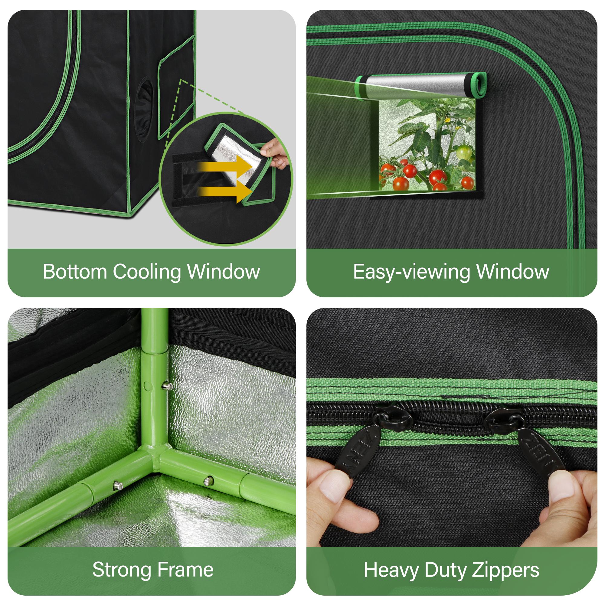 ZENY 4x2x5FT 600D Mylar Hydroponic Grow Tent W/ Observation Window & Floor Tray & Took Bag Milk Week Plants Seeds Outdoor