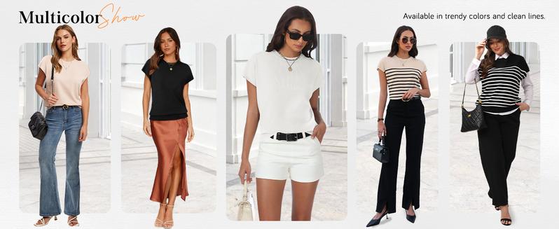 OFEEFAN Women's Puff Short Sleeve 2025 Spring Summer Sweater - Lightweight Knit Top - Business Casual Blouse, Soft & Breathable for Layering