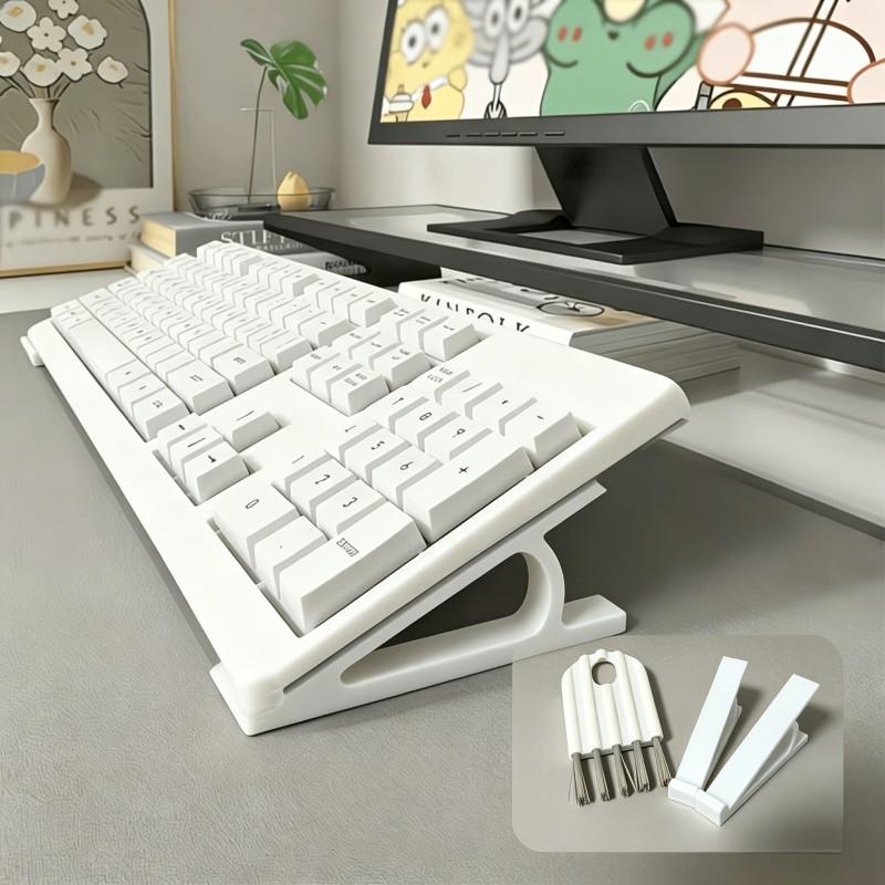 Three-In-One Keyboard Accessories Set, 2 Ergonomic Keyboard Stands + 1 Cleaning Brush, Anti-Slip Tilt Stand, Office Gaming Workstation