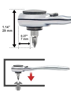 STREBITO Right Angle Screwdriver 32-Piece 1/4 Inch Mini Ratchet Set Low Profile Offset Bit Set with 72-Tooth Ratcheting Wrench Stubby Ratchet 90 Degree Screwdriver for Small Spaces