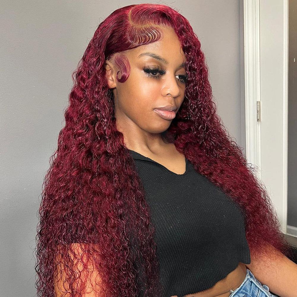 Simidola 99J Burgundy 13x6 HD Lace Front  Deep Wave Human Wigs Burgundy Red Wine Glueless Human Hair Wigs for Women