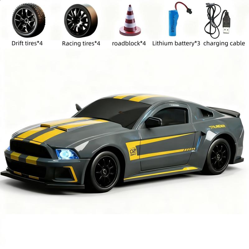 1:24 Remote Control Drift Car with 2.4GHz 4wd, Amazing Lights and Tires, Includes Road Obstacle Tools, Perfect Birthday Gift