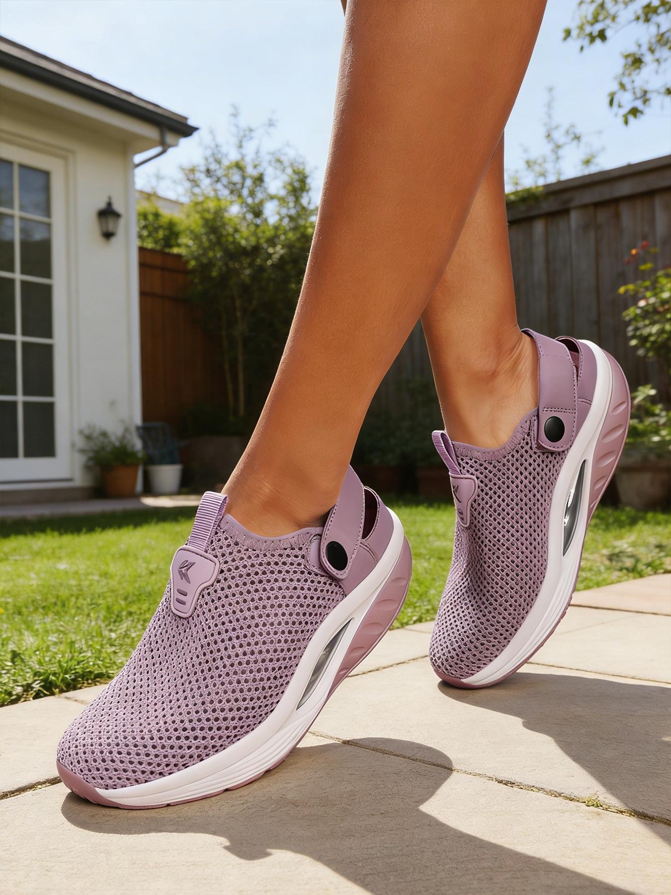 Women's Slip-On Walking Shoes - Lightweight Breathable Platform Sneakers for Outdoor Hiking & Daily Casual Outfits Lightweight Mesh Shoes