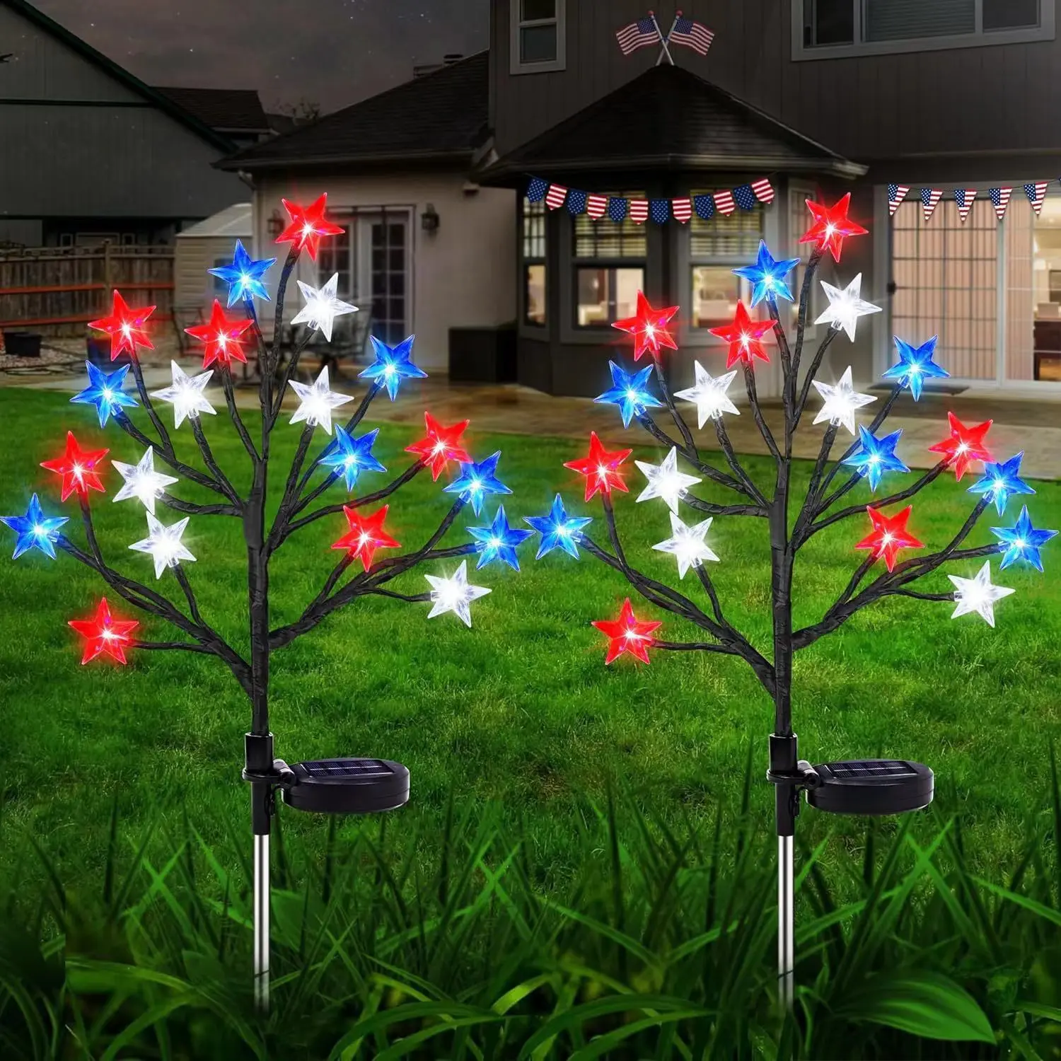 Five-pointed star decorative floor plug, [Independent packaging package] used for lawn, flower pot decoration, or as wall and desktop decoration.Solar-powered ground lamp outdoor holiday decor