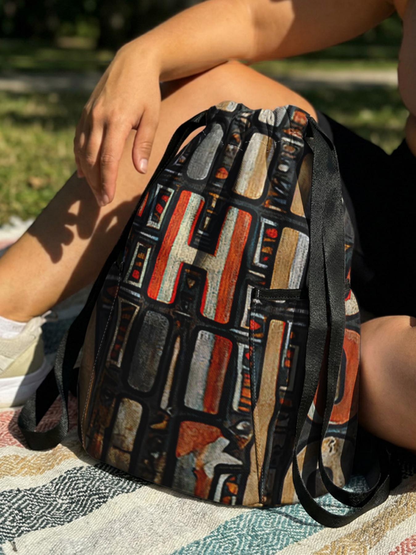 1 piece of 2D printed drawstring backpack with letter pattern 'CHIC' - large capacity durable fitness bag, with adjustable shoulder straps, suitable for both men and women, essential for travel, hiking, camping