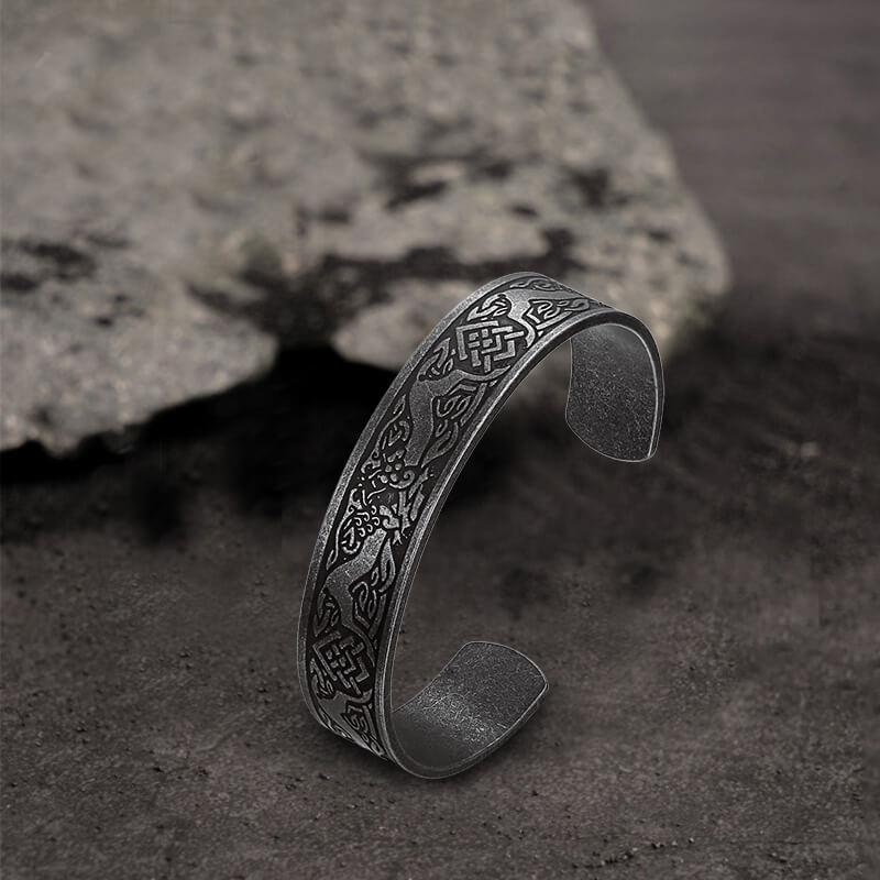 GTHIC Viking Double Dragon Stainless Steel Cuff Bracelet for Men Vintage Adjustable Jewelry Birthday Personalized Gift