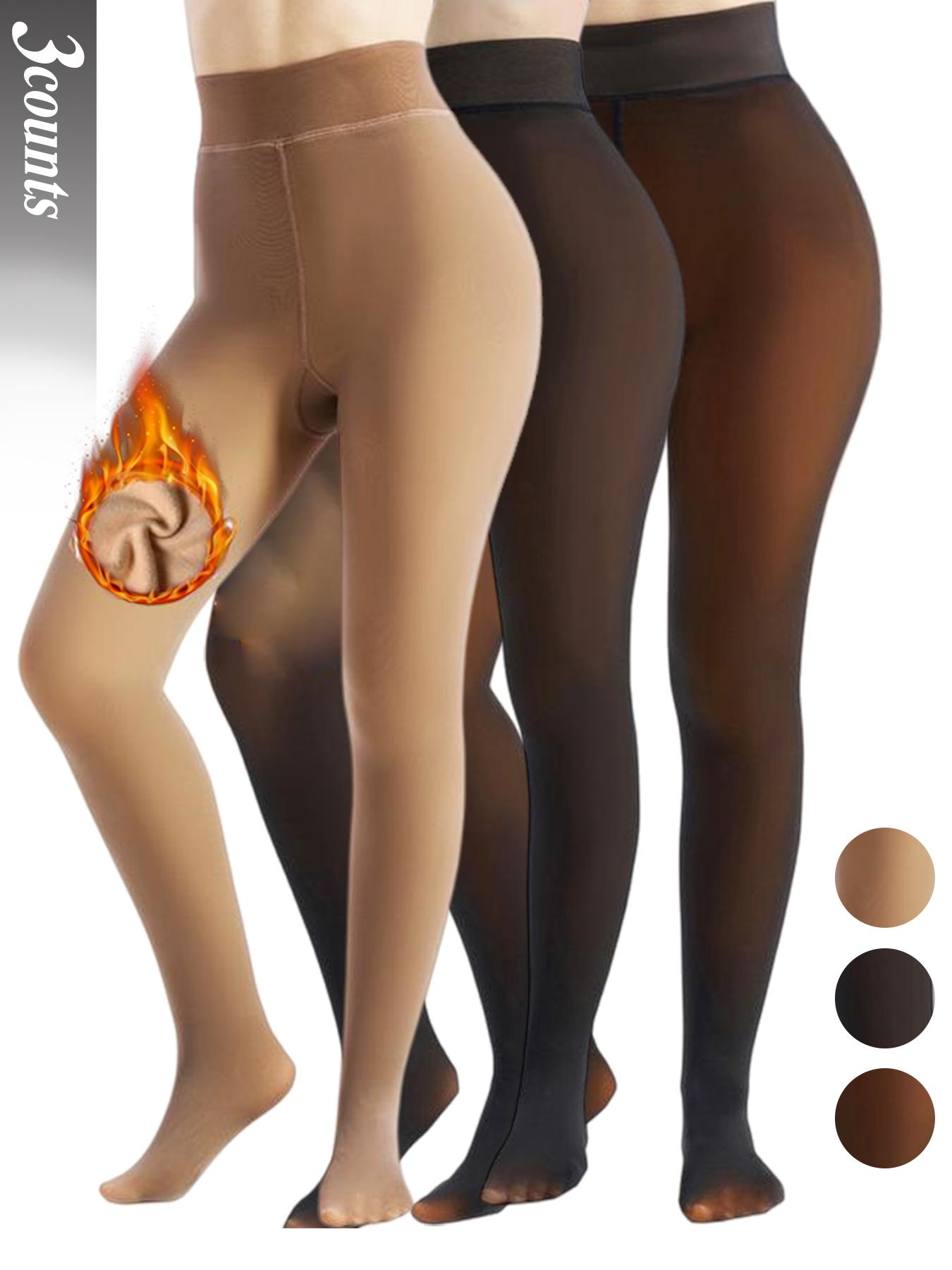 Women's High-Waisted Plain Thick Fleece Pantyhose, Fall & Winter Wear, Slimming Warm Fake Sheer Stockings