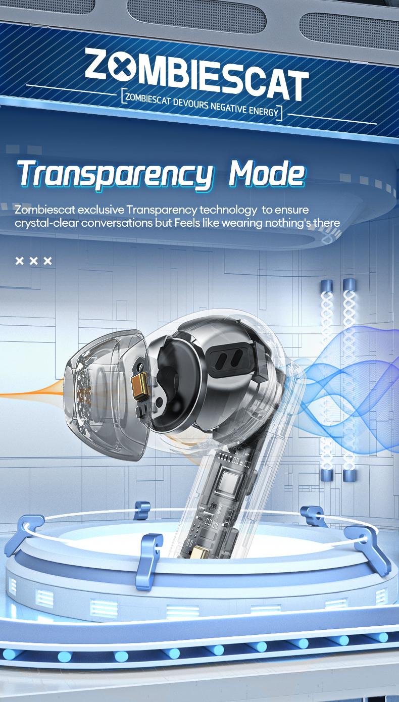 ZOMBIESCAT B5 In-Ear Wireless Headphones with Bluetooth 5.4, ANC TWS Earbuds with RGB Ambient Lighting, Ergonomic Comfort Design, IPX4 Waterproof, Audio Wireless Headsets for Music & Phone Calls