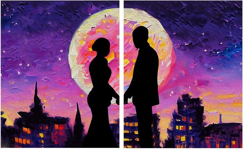 Valentines Day Couple Pre Drawn Kit Gift Couple Painting Kit Pre Drawn Canvas Sip and Paint Kit Gift for Anniversary, Painting Party, Art Practice, Valentines Day Gift, Man and Women Couple Everyday Dating Supplies