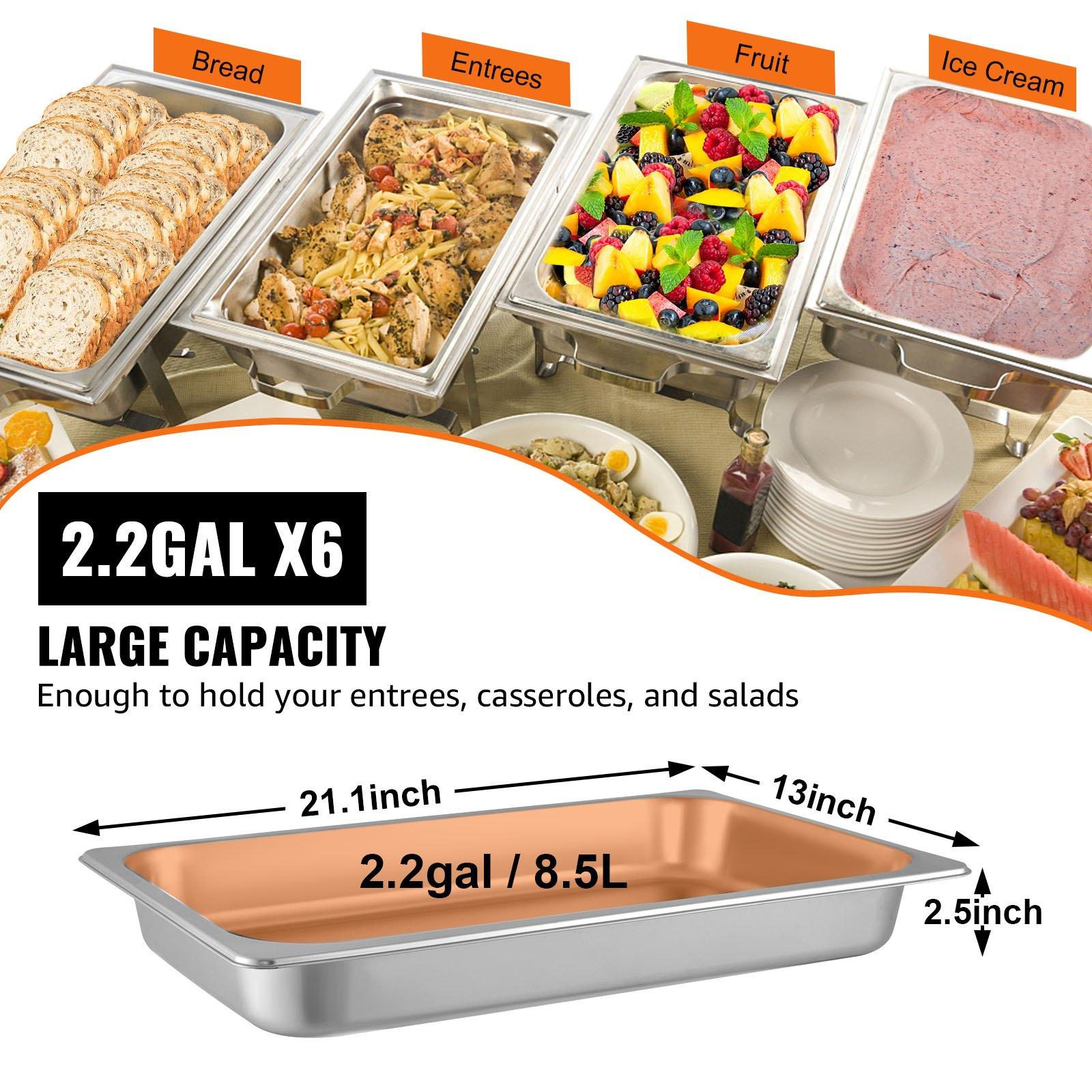 VEVOR 6 Pack Steam Table Pans 20.9x 12.8x 2.6 Inch Deep Steam Table Pan Full Size 8.5L Deep Food Container Stainless Steel Oven Tray Hotel Pans Anti-Jam Steam Table Food Pan