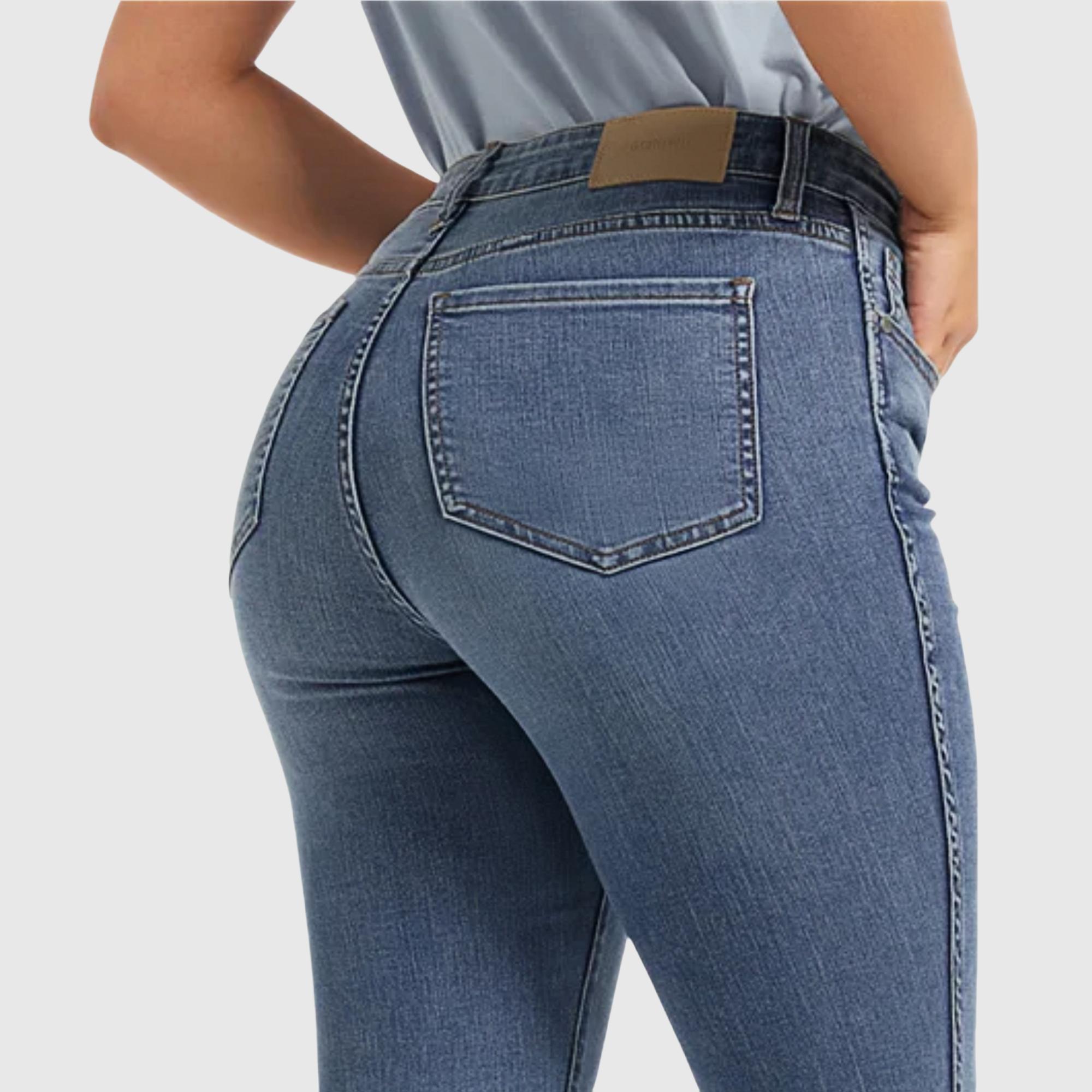 Women's Skinny Fit High-Stretchy High Rise Genuwii Washed Jeans, Sleek Finish Fabric, Blue Denim, Comfortable Slim Casual Basic Style - No More Awkward Gaps, Secure Bottom, Flattering Cute Jeans, Outdoor Streetwear Pants, Womenswear Medium Trouser