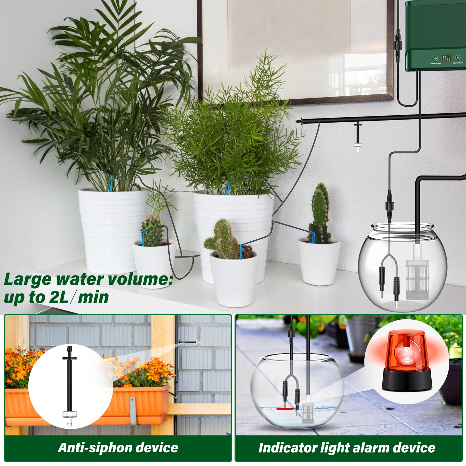 AnseTo Solar Irrigation System 10W Watering for Garden Plant Greenhouse,2026 Latest Model Drip Kit DIY Automatic with 30 Drippers/Auto Alarm Mode