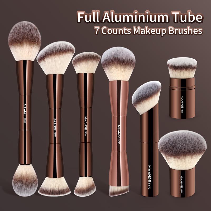 MAANGE Multi-Use Makeup Brush Set, 7-Count Ergonomic Cosmetic Brushes for Blush, Contour, Highlighter and Concealer, Makeup Blending Brushes and Professional Facial Detailing Tools for Women and Girls