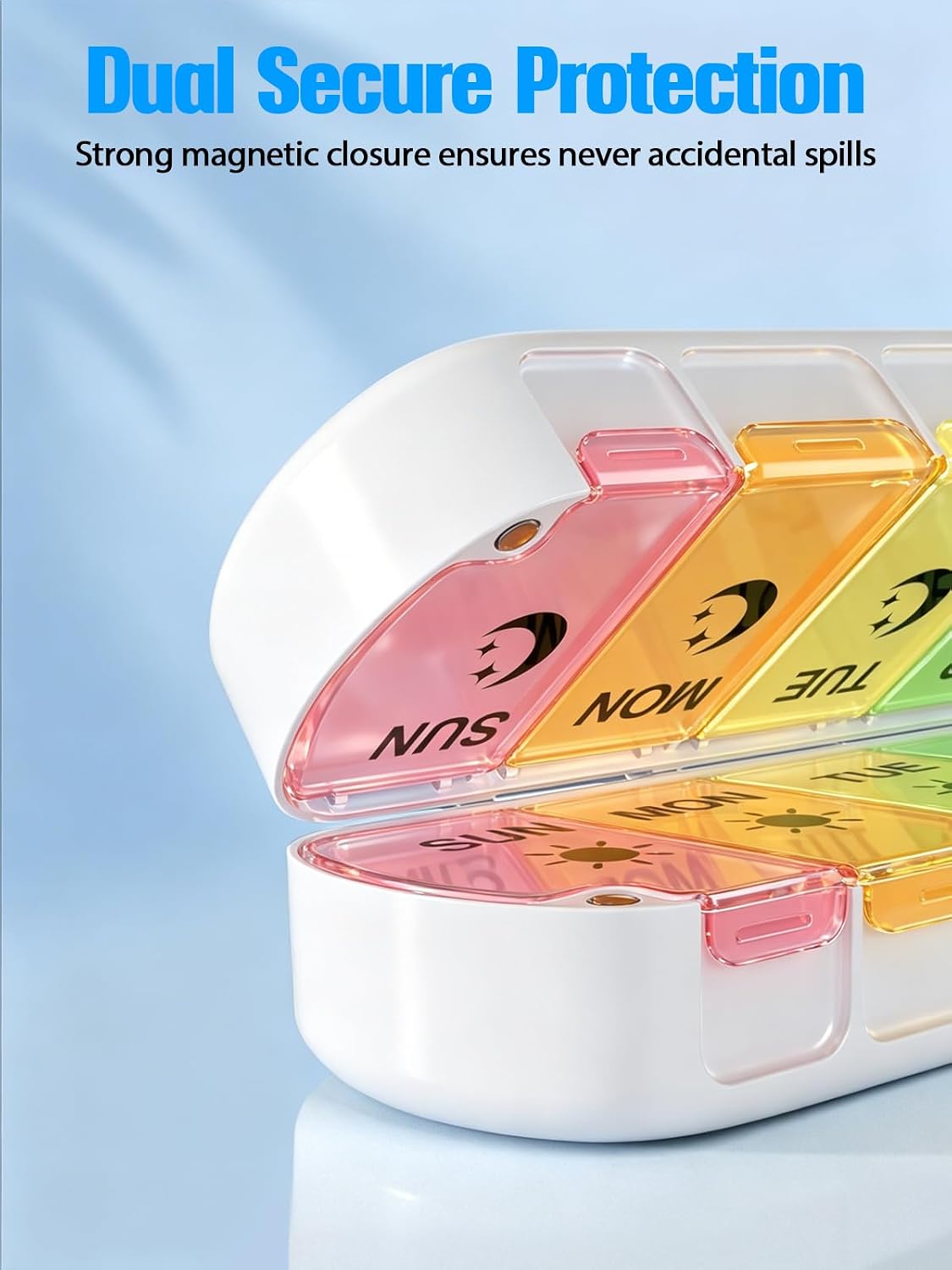 Pill Organizer 2 Times a Day,Foldable Weekly AM PM Pill Case,Large Pill Box | Easy to Open,Never Spill Pills,Magnetic Travel Medicine Pill Organizer 7 Day,Day Night Pill Container for Vitamin Supplement