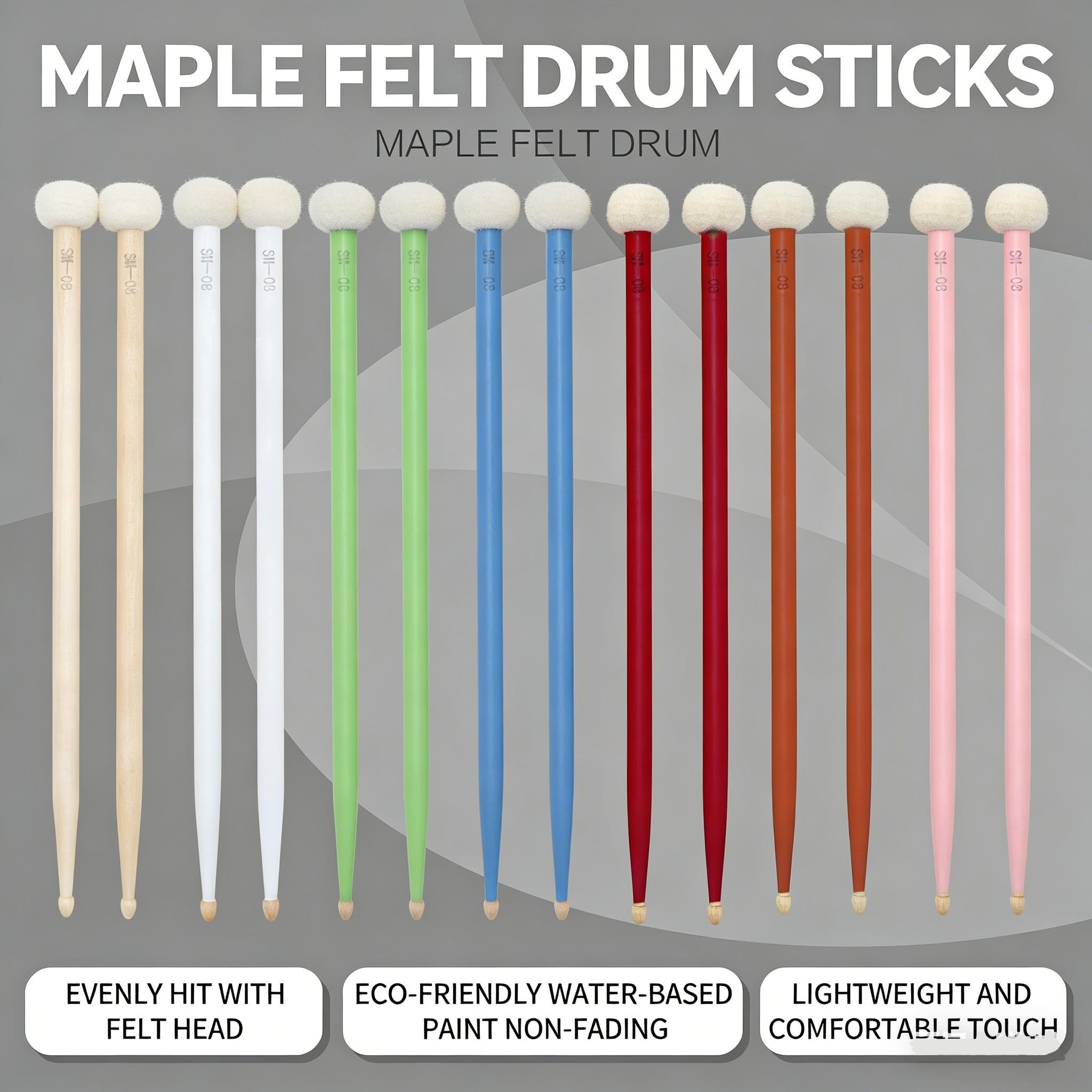 Irin Sm-08 Dual-Sided Drumsticks, Real Maple Wood Percussion Sticks, Felt Tip & Wooden Design, Suitable for Snare Drums, Drum Kits, Cymbals