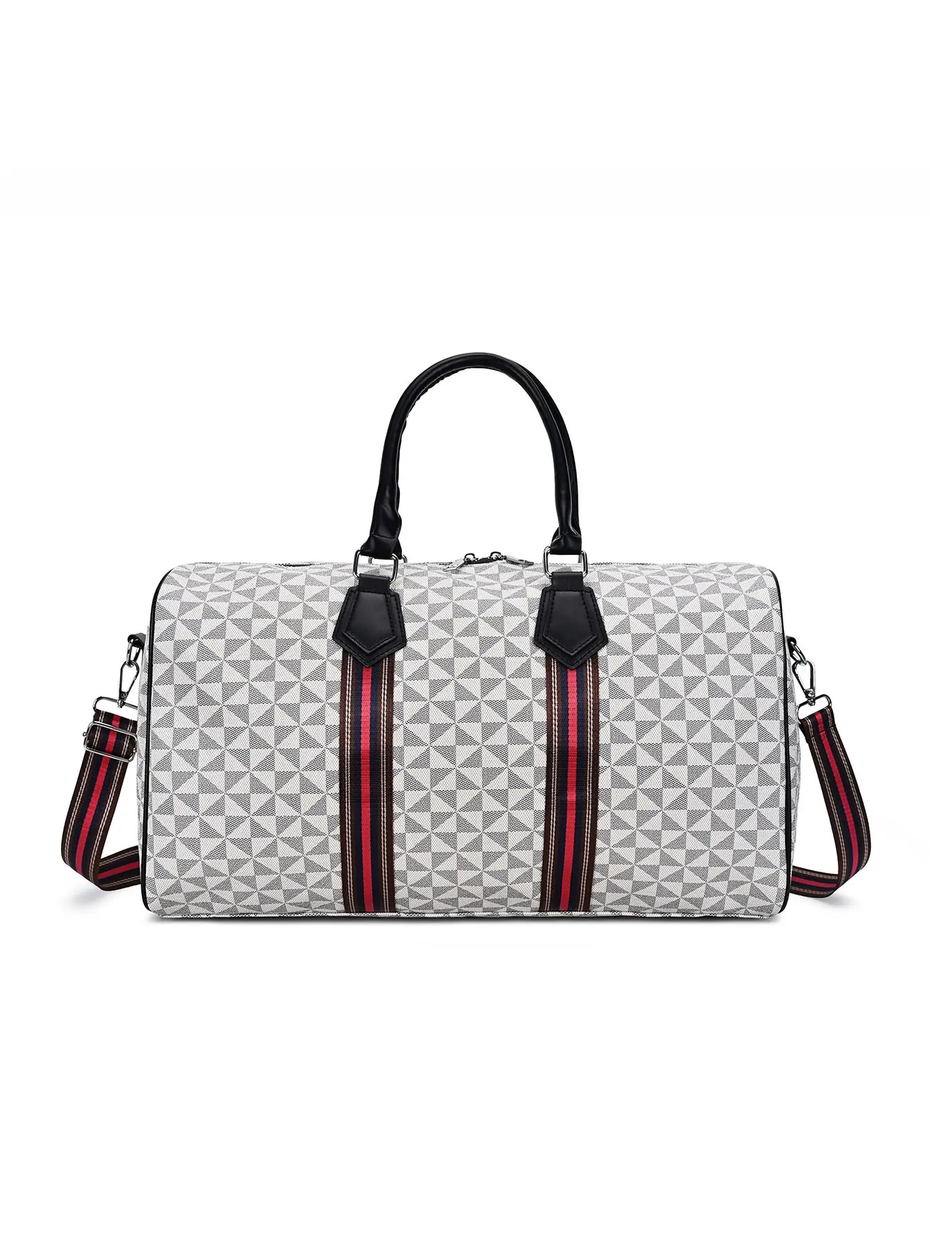Vintage Geometric Print Travel Bag, Durable PU Material, Large Capacity, Adjustable Strap, Ideal for Short Trips, Fitness, Business Trips