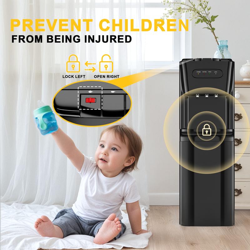 Bottom Loading Water Cooler Dispenser Hot Cold & Cool Water Dispenser for 3 or 5 Gallon Bottles, Empty Bottle Indicator, Child Safety Lock, Ideal for Office, Home, Living Room