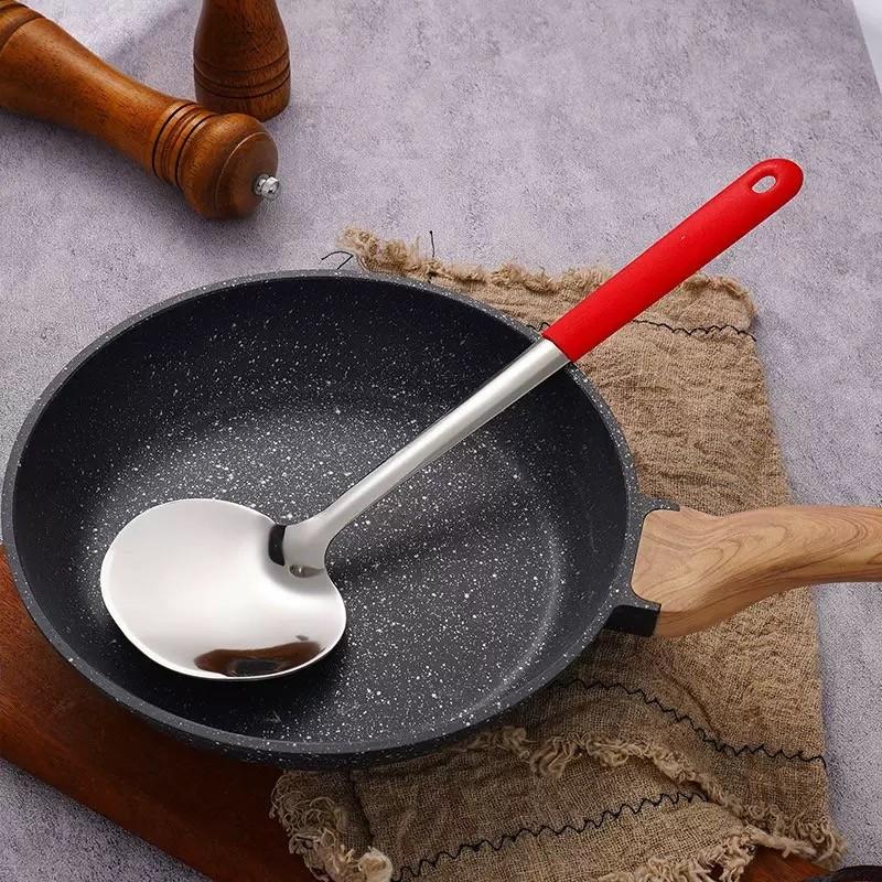 304 Stainless Steel Cooking Spoon, Thickened Long Handle, Heat Resistant Non-Slip, Corrosion-Resistant, Easy to Clean, Kitchen Utensil