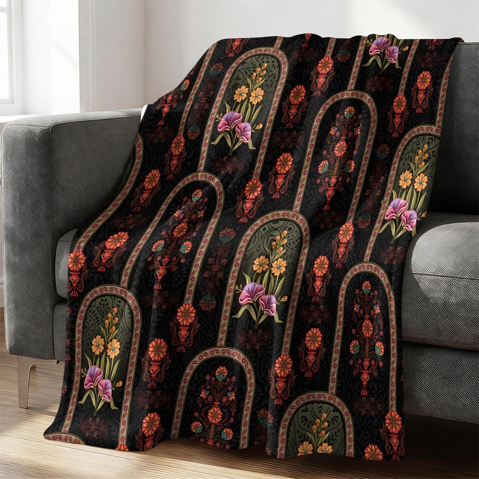 1 Pcs Boho Tribal Print Flannel Blanket, Ethnic Aztec Pattern Throw Blanket, Ultra Soft Fluffy Warm Blanket, Vivid HD Digital Print, Perfect Cozy Gift Blanket for Sofa, Bed, Dorm, Camping, Travel, All Season Use