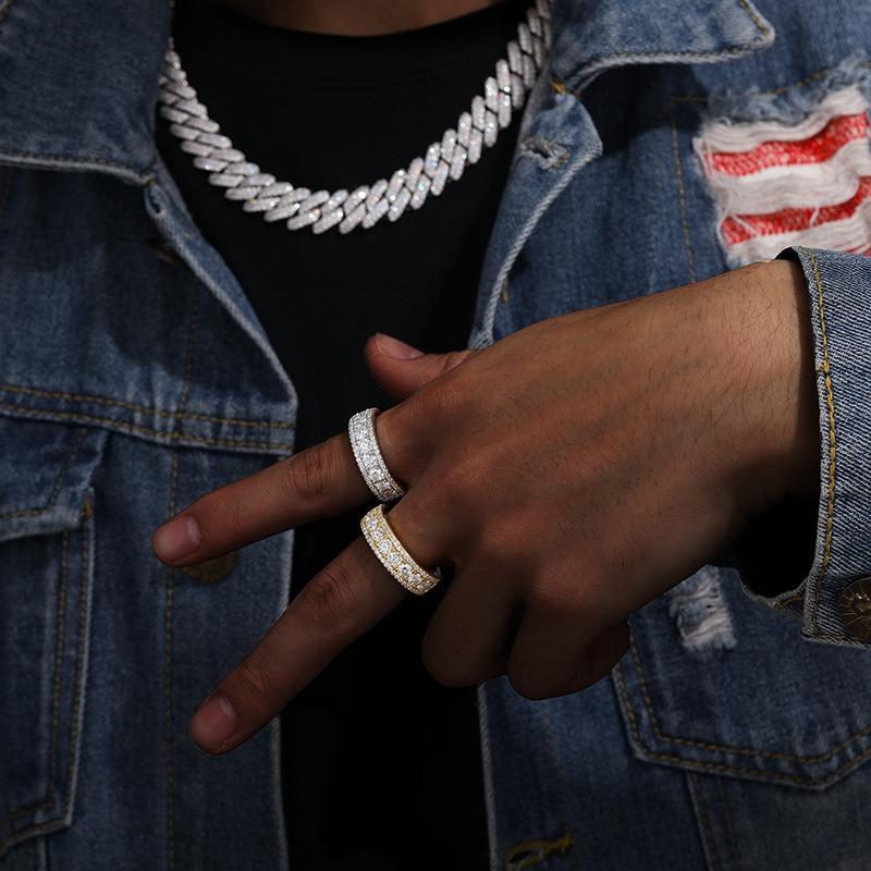 Delzzad 18K Gold-Plated Hip Hop Style Unisex Circle Ring VVS Synthetic Moissanite Ring Band S925 Christmas Gift For Men Women