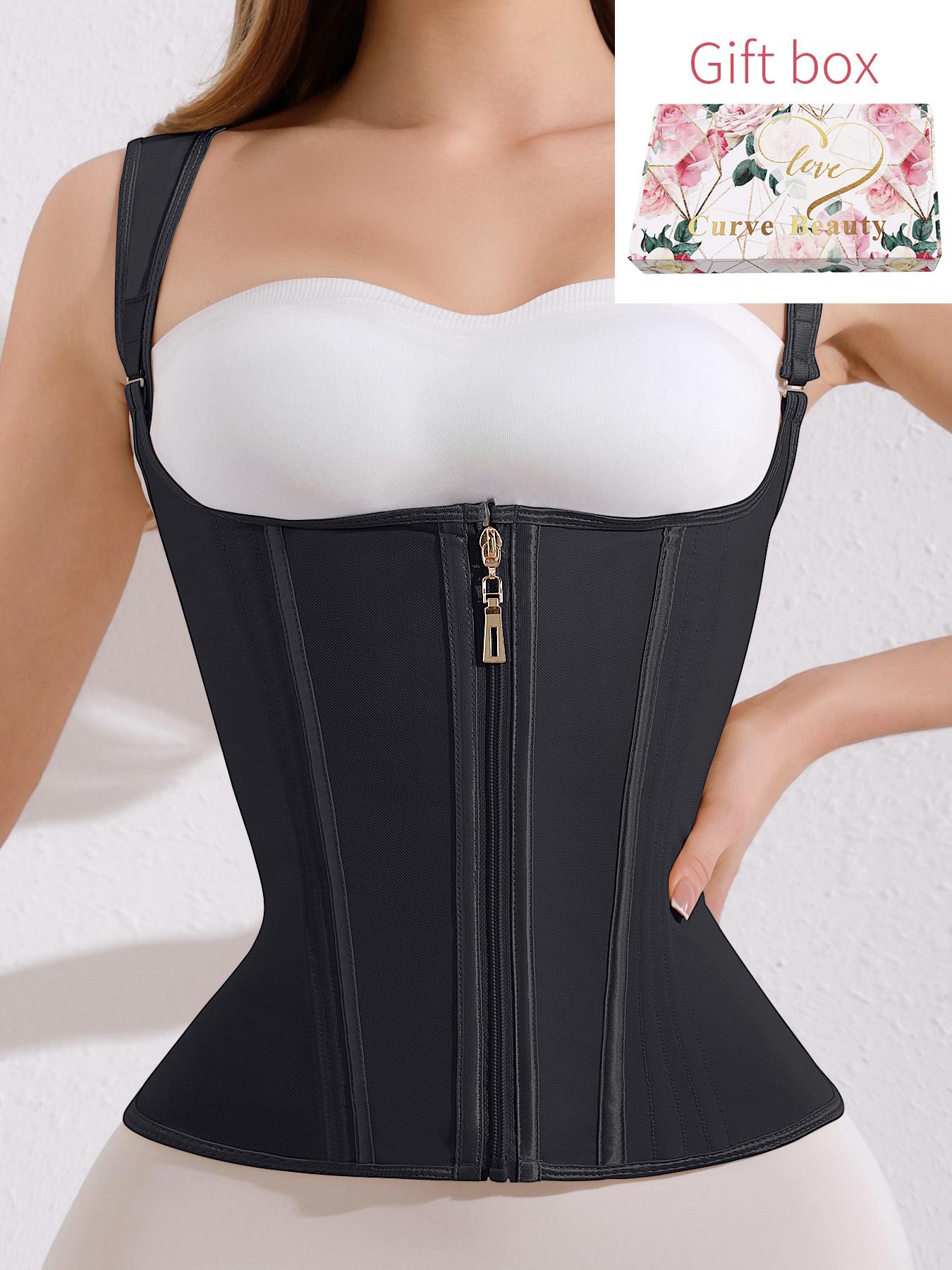 Women's Solid Color Adjustable Hook & Eye Closure Zipper Shapewear Top, Tummy Control Shaper Corset, Ladies Shapewear for All Seasons, Valentine's Day Gift for Her
