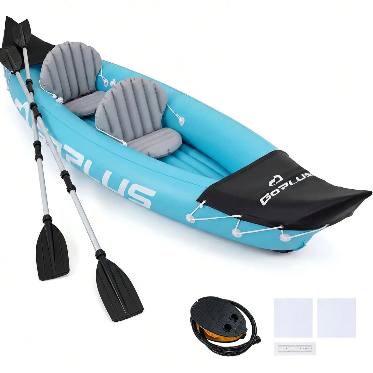 Inflatable Kayak 2 Person, 10.5' Tandem Travel Kayak with Aluminum Paddle, Fin, Seat, Foot Pump, Adult Stable Bomber, Fishing Lake River Heavy Duty Canoe