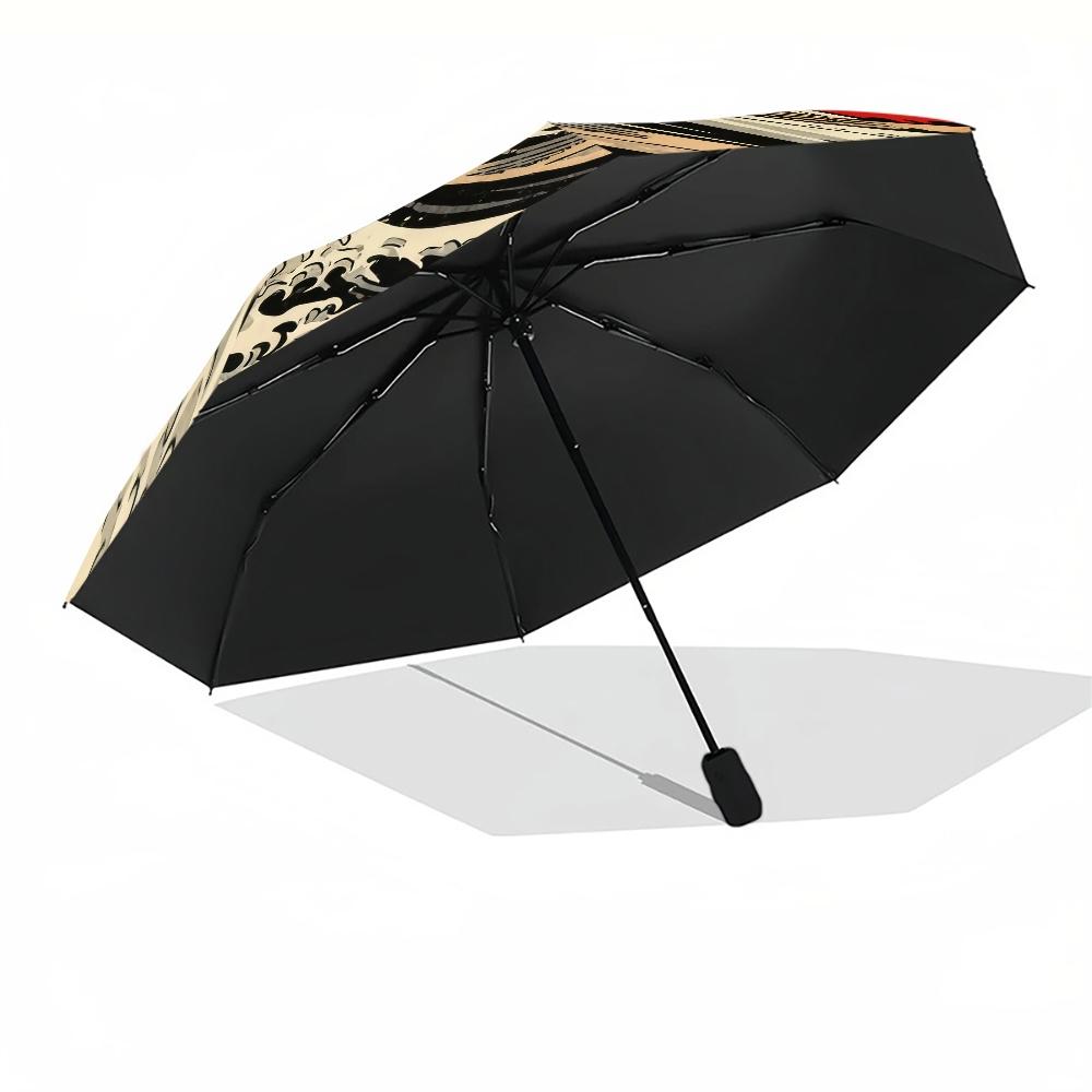 Floating World Wave Automatic Umbrella, Lightweight Retractable Travel Umbrella, Japanese Inspired Design, Windproof 8 Ribs, Unisex