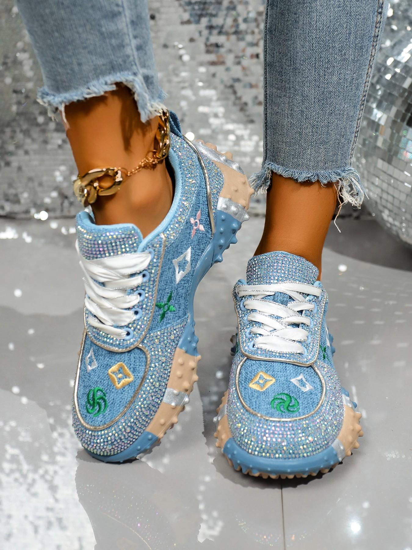 Sweet Cool Full Diamond New Street Casual Sports Shoes, Textile Upper, Rubber Sole, All Seasons, Less Than Ankle Height, Plain Style