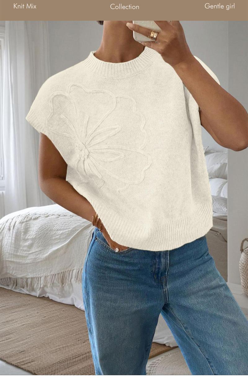 Women's Plain Flower Jacquard Semi-sheer Cable Knit Top, Casual Sleeveless V Neck Knitwear for Daily Wear, Ladies Clothes for All Seasons