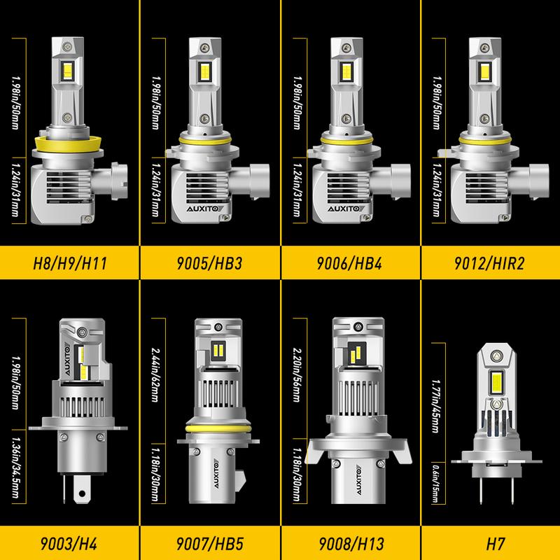 AUXITO H11 H4 H7 H13 9005 9006 9007 9012 9004 D2S D4S Bulbs - 120W, 6500K, 900% Brighter HeadLights, Compatible, 2-Pack