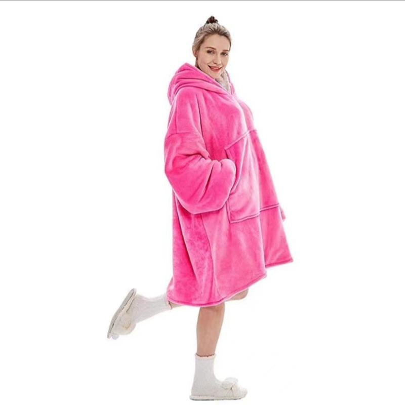 Comfortable Loose Fit Hooded Sweatshirt Blanket, Winter Warm Plaid Flannel Wrap, Pocket Design, Perfect Christmas Gift