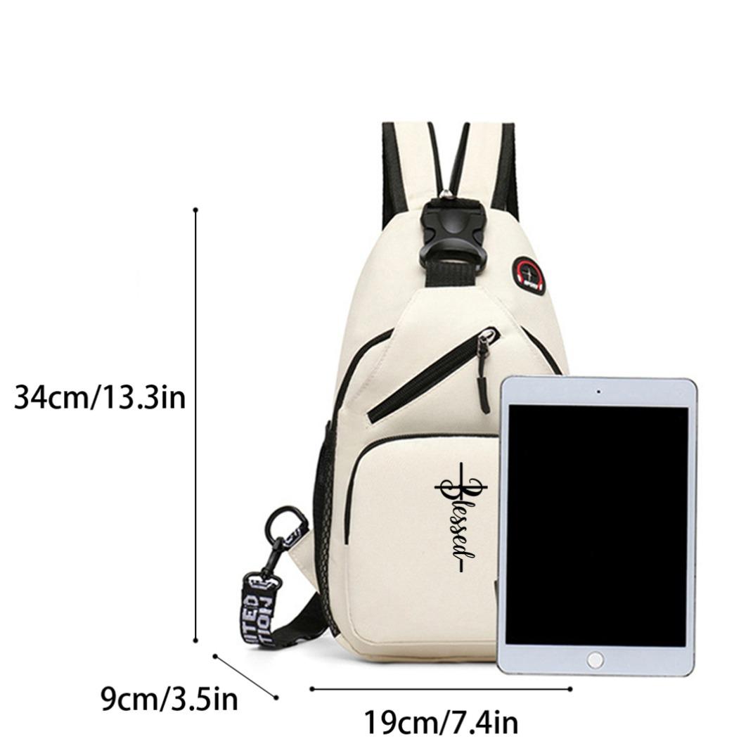 "Blessed" Cross Print Sling Backpack, Unisex Small Casual Chest Bag, Portable Crossbody Rucksack for Daily Use, Gift for Trendsetters, Budget-Friendly