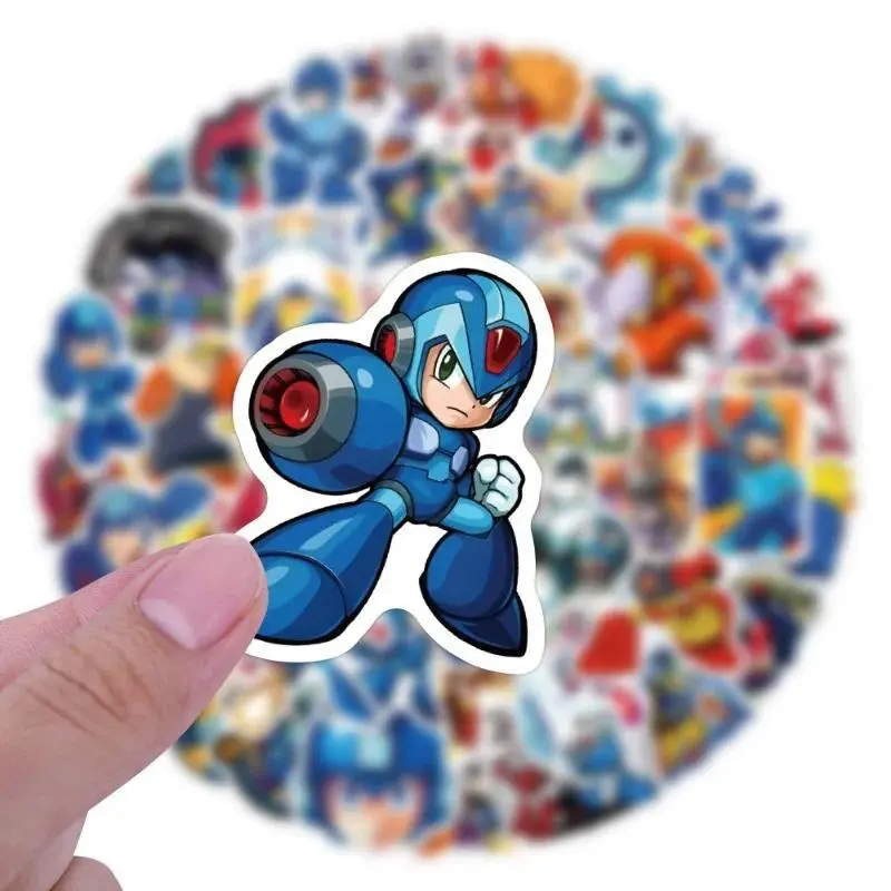 60pcs Mega Man Cartoon Rockman Graffiti Stickers Decals Suitcase Laptop Computer Guitar Decoration DIY Kids Classics Toy