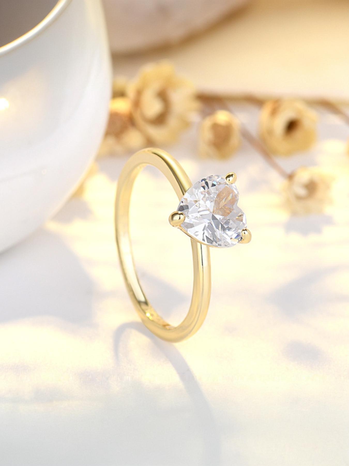 Moissanite Engagement Ring, Heart-Shaped Diamond Wedding Band, D Color, Perfect Gift for Girlfriend, Seven Happiness Day Present