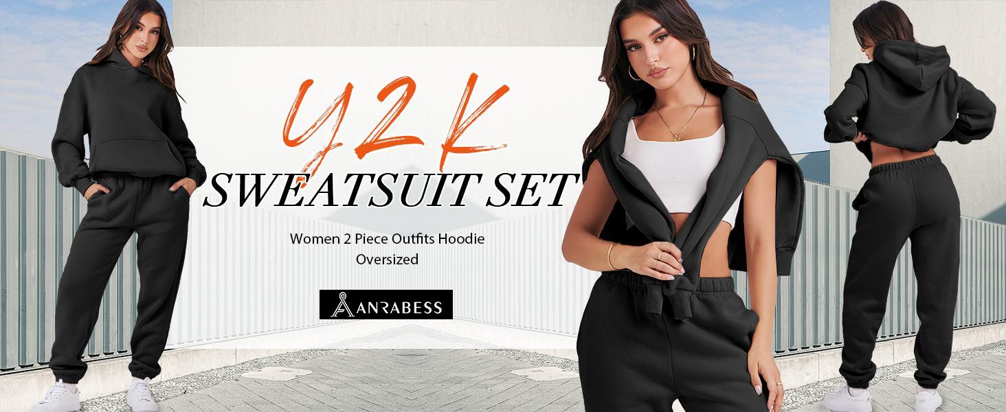 Womens 2 Piece Outfits Long Sleeve Hoodie Casual Oversized  Basic Cozy Jogger Sweatpants Y2K Comfortable Tracksuit Sweatsuit Set SpringStatements