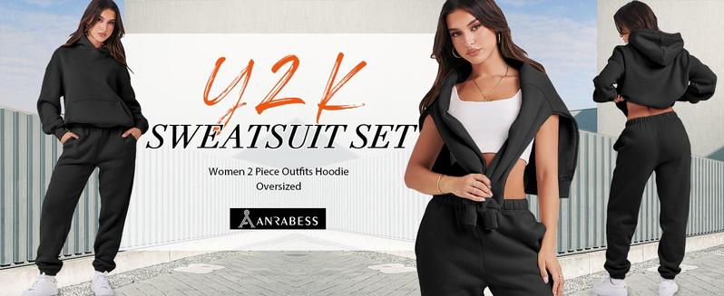 Womens 2 Piece Outfits Long Sleeve Hoodie Casual Oversized  Basic Cozy Jogger Sweatpants Y2K Comfortable Tracksuit Sweatsuit Set