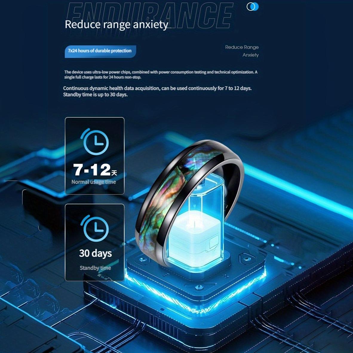 Colorful Abalone Shell Smart Ring, Step Counter Fitness Tracker, Sleep Monitor, Rechargeable USB, Wireless, Battery-Powered