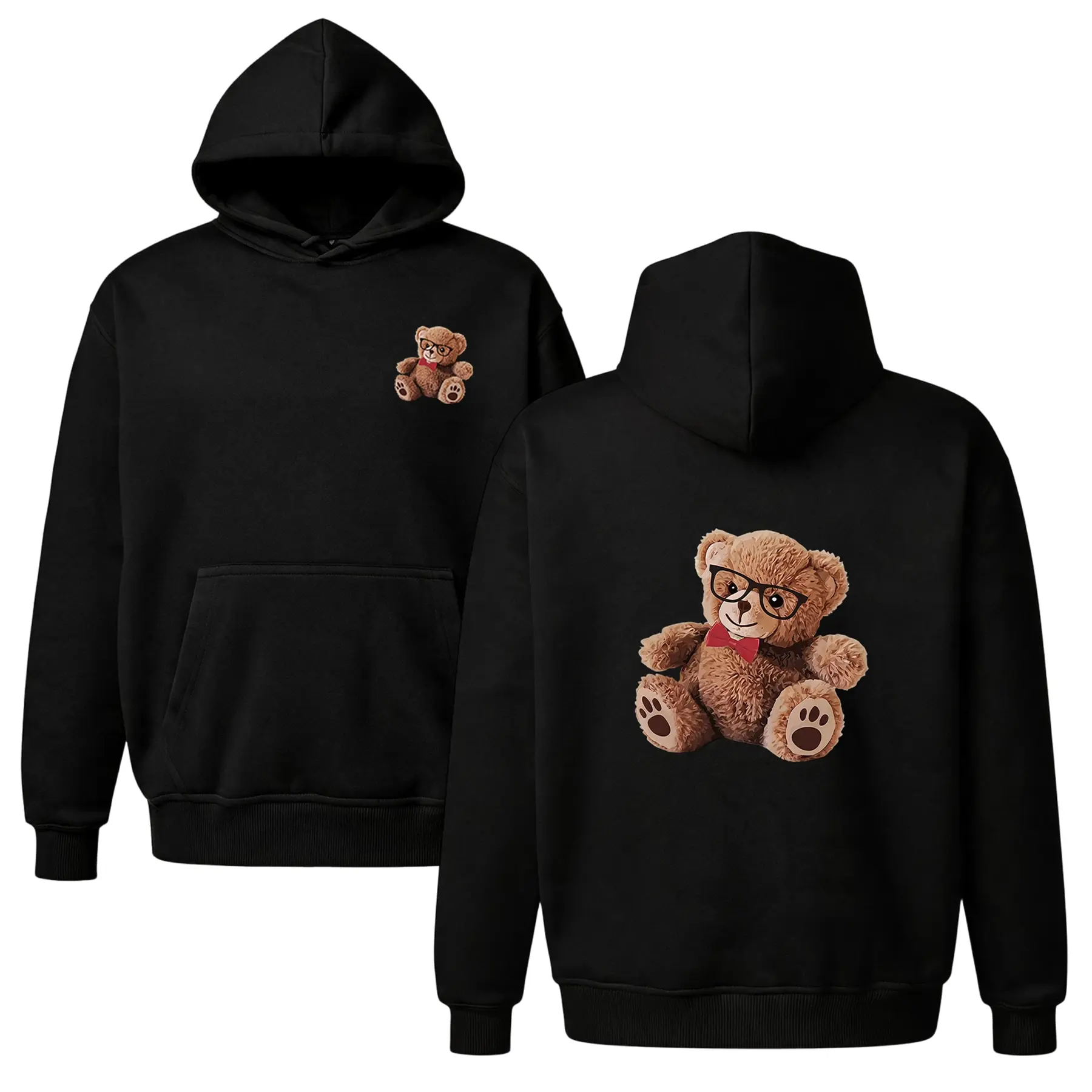 Oversized Y2K Graphic Hoodie, Cozy Fleece Streetwear & Baggy 90s Retro Style. Unisex Comfy Casual Loungewear Everyday Hoodie with Cute Glasses Teddy Bear Print. Versatile Vintage Life Hoodie, Popular Cheap Birthday Gift for Him/Her.